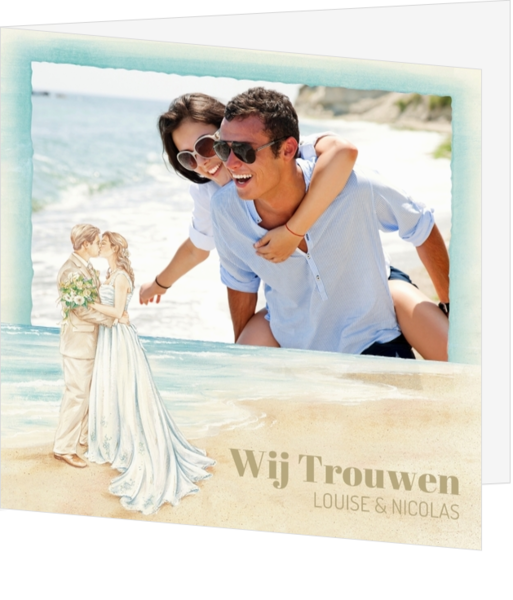 Trouwkaarten met thema Strand en reizen - trouwkaart 124130BA