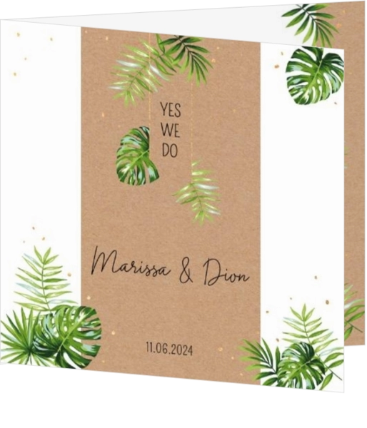 Huwelijkskaart - Hippe botanische trouwkaart met bladeren