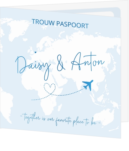 Trouwkaart paspoort wereldkaart blauw