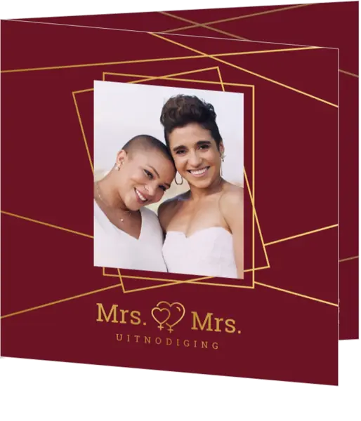 Trouwkaart bordeaux rood met goud foliedruk