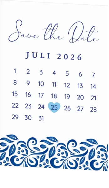 Save the date kaart - Delfts Blauw kalender