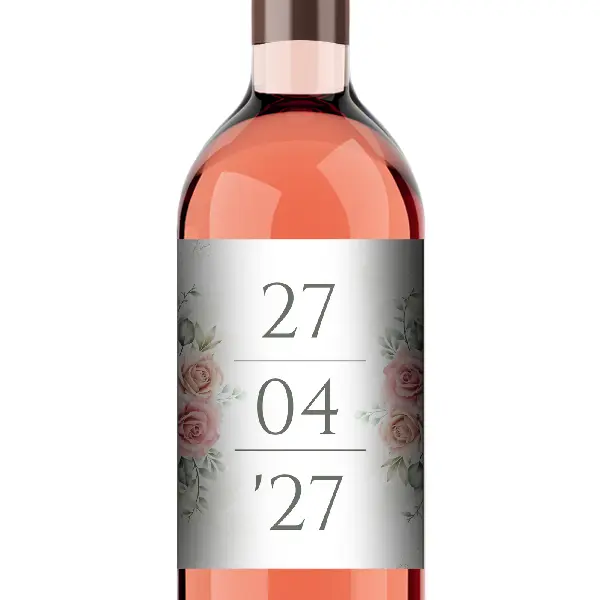 Romantisch Wijnetiket met Roze Rozen