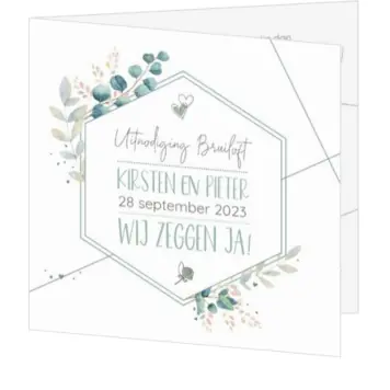 Huwelijkskaart - Aquarel bloemen met lijnenspel