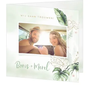 Romantische botanische trouwkaart met eigen foto