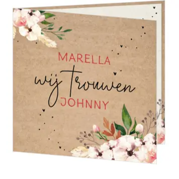 Kraftlook huwelijkskaart met waterverf bloemen