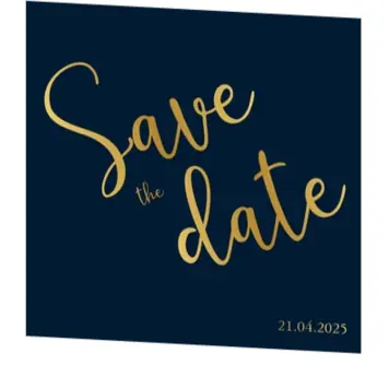 Save the date kaart goud foliedruk op donkerblauw
