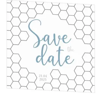 Save the date kaart hexagoon zilver