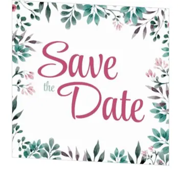 Save the date kaart botanisch groen en roze