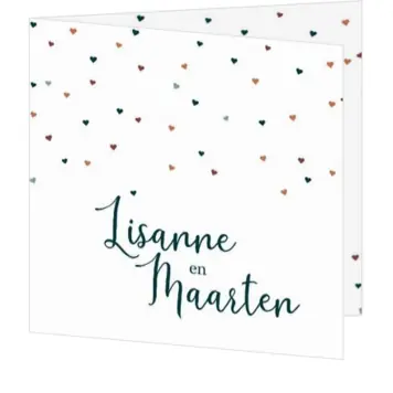 Trouwkaart hartjes confetti