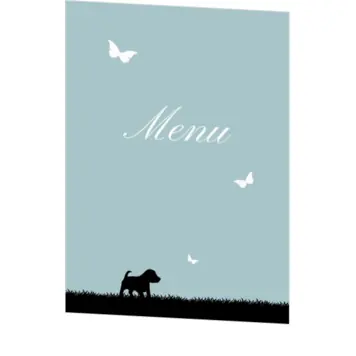 Menukaart silhouet bruidspaar blauw
