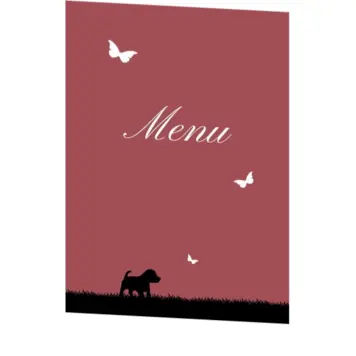 Menukaart  silhouet bruidspaar rood