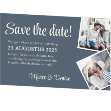 Save the date kaart - visgraat blauw