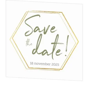 Save the date kaart - hexagoon goudfolie