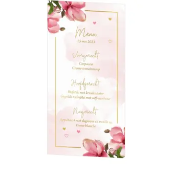 Menukaart roze bloemen waterverf met foliedruk