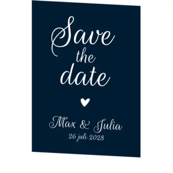Donkerblauwe Save the date kaart met witte tekst