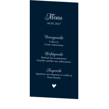 Enkele menukaart donkerblauw