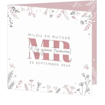 Huwelijkskaart - Lijnbloemen