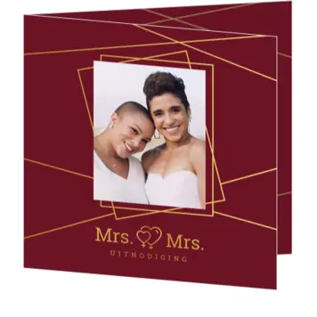 Trouwkaart bordeaux rood met goud foliedruk