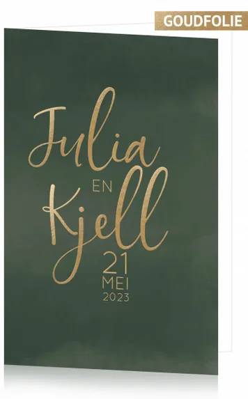Huwelijkskaart - Trendy groen en goud