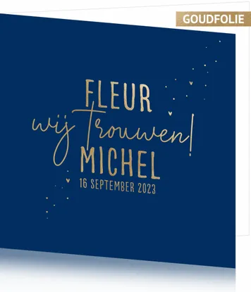 Huwelijkskaart met eigen foto - Blauw en goud