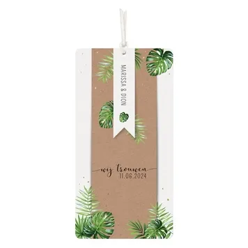 Mooie kraftlook trouwkaart met labels