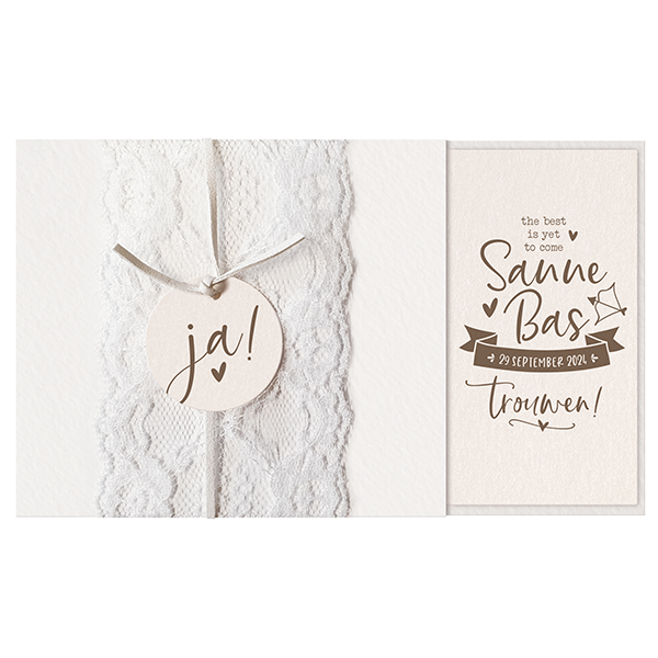 Trouwkaarten met strikjes en linten - trouwkaart 620016