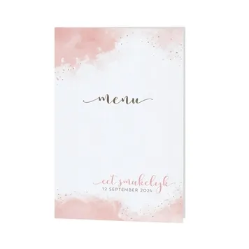 Romantische menukaart met roze aquarel achtergrond