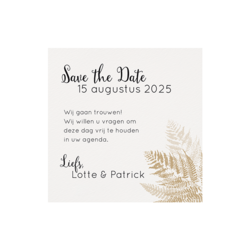 Trouwkaart Save the date - Gouden varens