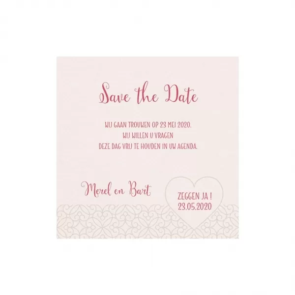 Trouwkaart Save the date past bij trouwkaart - Gevederd hart