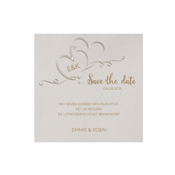 Trouwkaart Save the date passend bij de romantische trouwkaart op parelmoerpapier