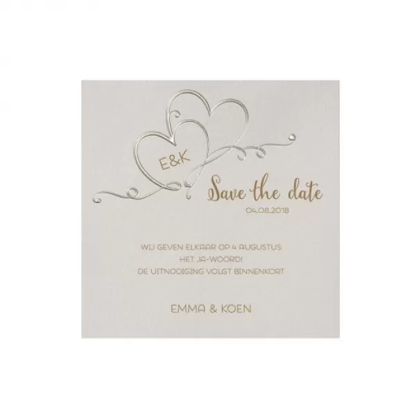 Trouwkaart Save the date passend bij de romantische trouwkaart op parelmoerpapier