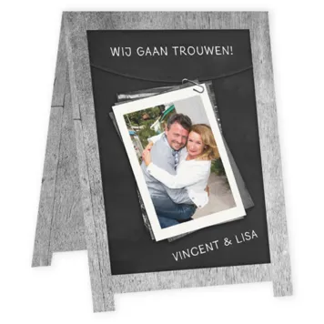 Trouwkaart Krijtbord - wit hout
