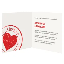 Trouwkaart rood met stempel