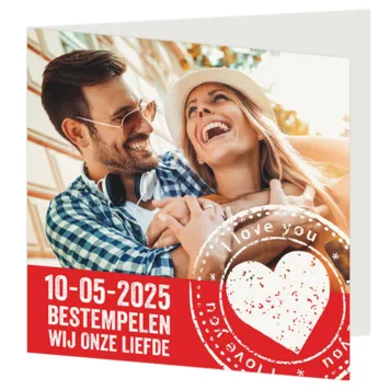 Trouwkaart rood met stempel