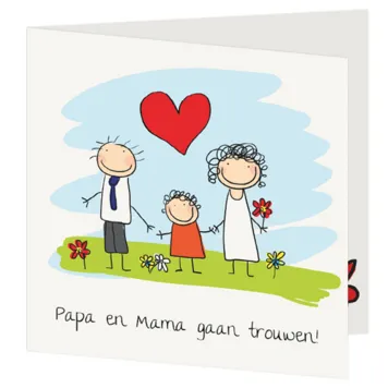 Trouwkaart cartoon tekening gezin