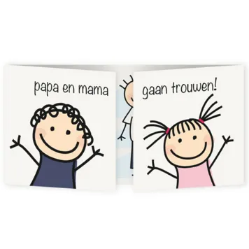 Trouwkaart papa en mama gaan trouwen zoon en dochter