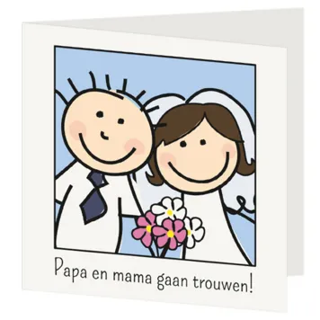 Trouwkaart bruidspaar getekend