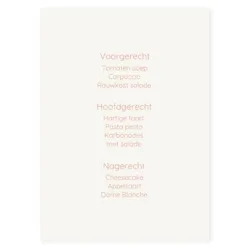 Menukaart enkel met rose foliedruk