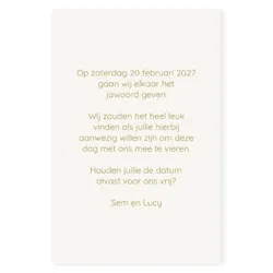 Save the date kaart staand met goud foliedruk