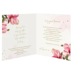 Trouwkaart roze bloemen waterverf met foliedruk