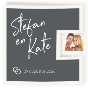 Trouwkaart drieluik grijs met kraft