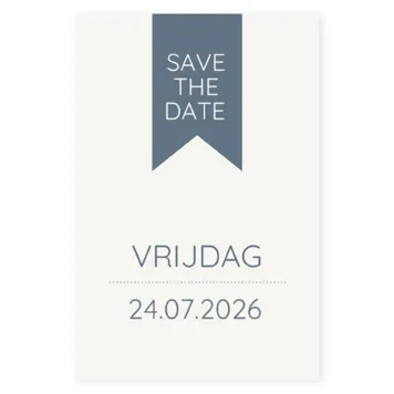 Enkel staande Save the date grijsblauw label