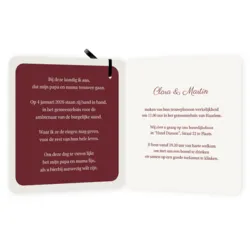 Trouwkaart donker rode Mr & Mrs met label