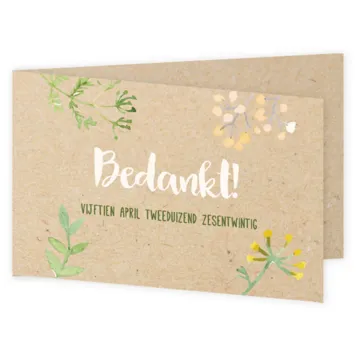 Bedankkaart kraft met aquarel planten