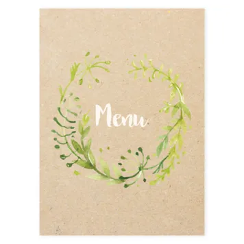 Menukaart kraft met aquarel planten