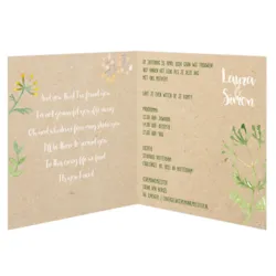Trouwkaart kraft met aquarel planten