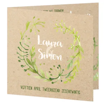 Trouwkaart kraft met aquarel planten