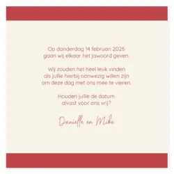 Save the date kaart rode streep