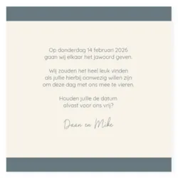Save the date kaart parelmoer blauwe streep