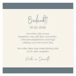 Bedankkaart parelmoer blauwe streep